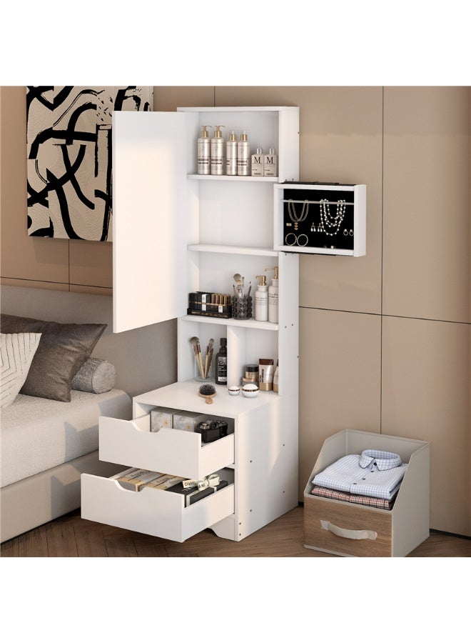 Vanity Desk, Makeup Dressing Cabinet Vanity Bench with Locker and Flip Mirror, Multifunctional Dresser Table with Storage Drawers, for Women and Girls, 40*40*162cm (White) - Image 2